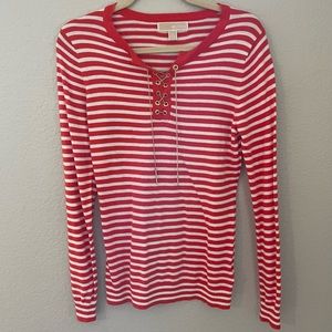 Michael Kors Orange/White Striped Sweater Small